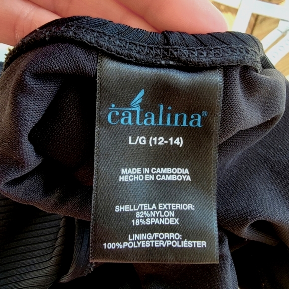 CATALINA ♡ Gorgeous Black Ribbed 1pc Swimsuit with Large Padded Bralette L 12-14 - Picture 11 of 11